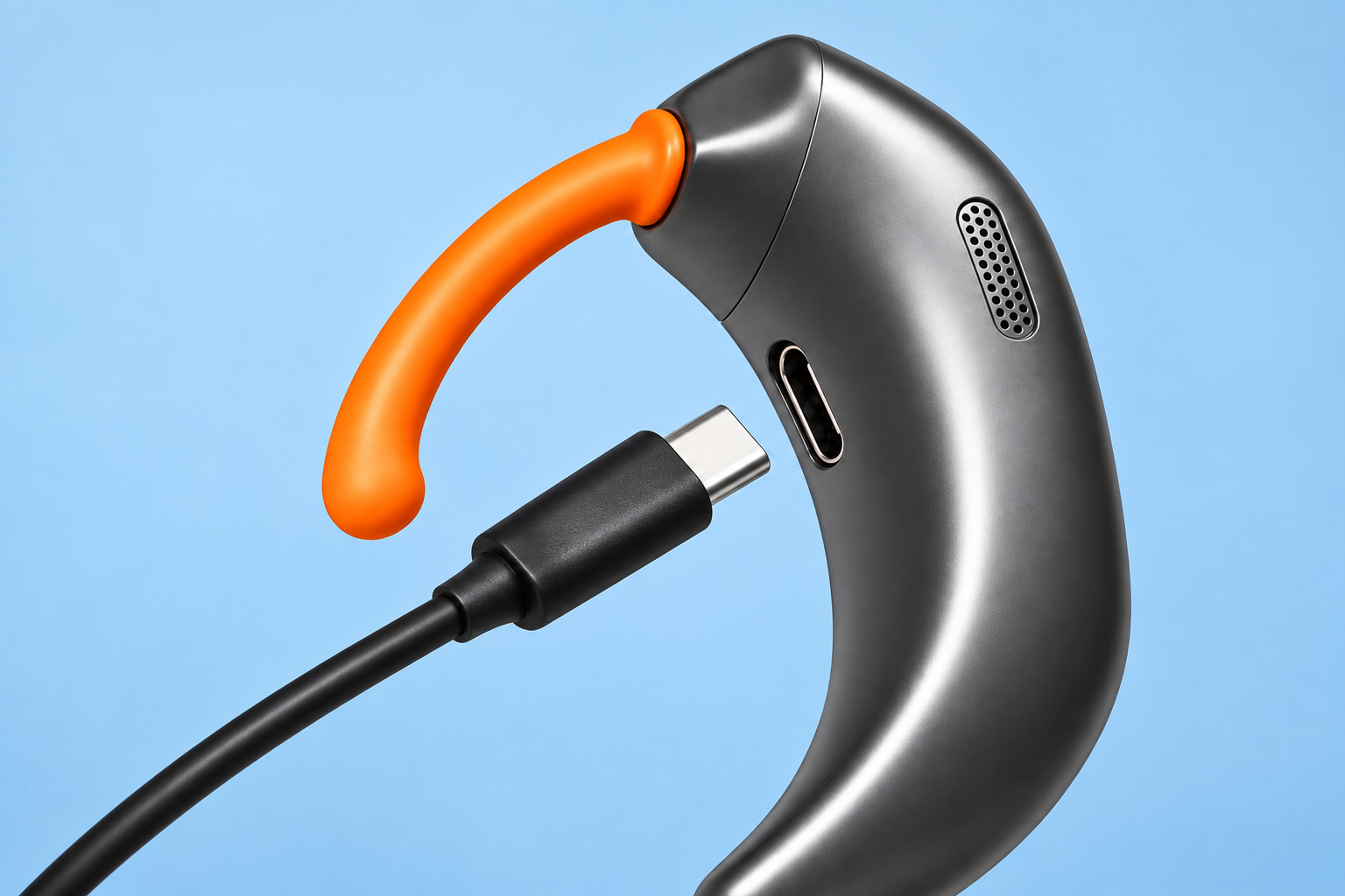 The USB-C charging mouth and cable connector, shown in close-up.